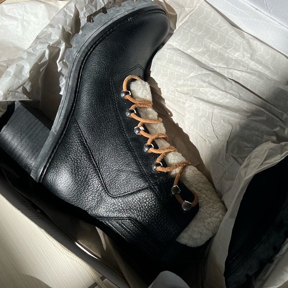 Marc Fisher heeled leather/sherpa boots - Picture 2 of 5